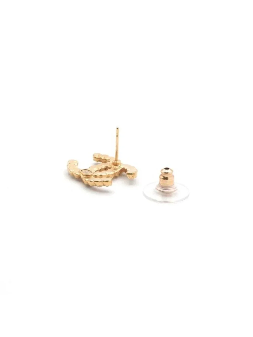 Chanel Earrings Gold Coco Mark Rhinestone